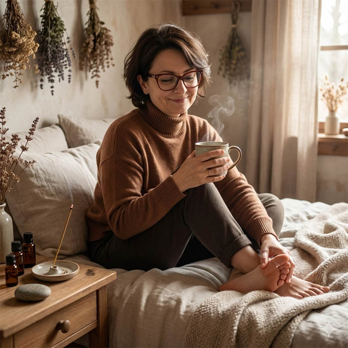 Hanka Naturalnie - rytuał refleksologii i aromaterapii w sielskiej sypialni
