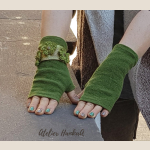 Mitenki Lniane Klasyczne Zielony Mech