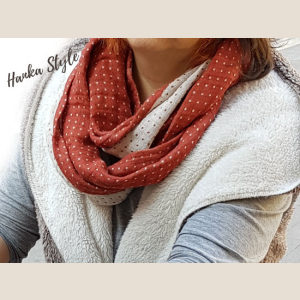 Lniany Komin Dwustronny w Kropki ze Zmiękczanego Lnu