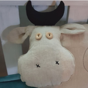 Lniana Łaciata Krowa Poduszka Handmade