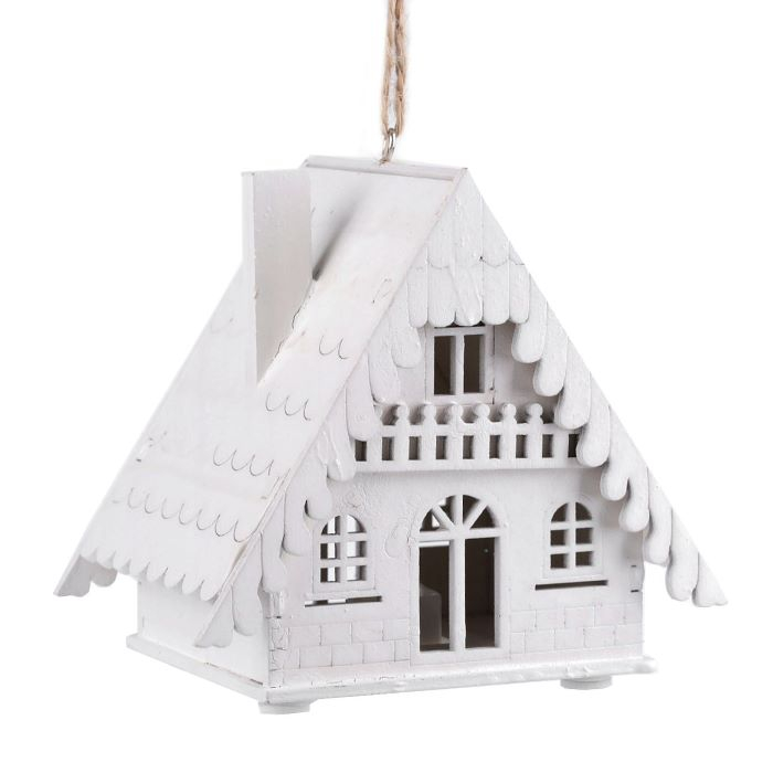 Biały Drewniany Domek Lampion