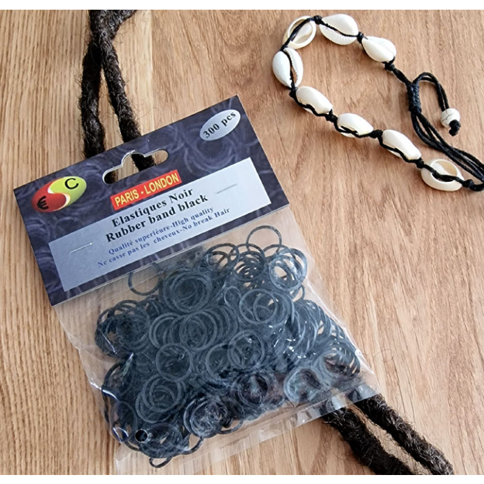 małe czarne gumki do włosów, black rubber band.