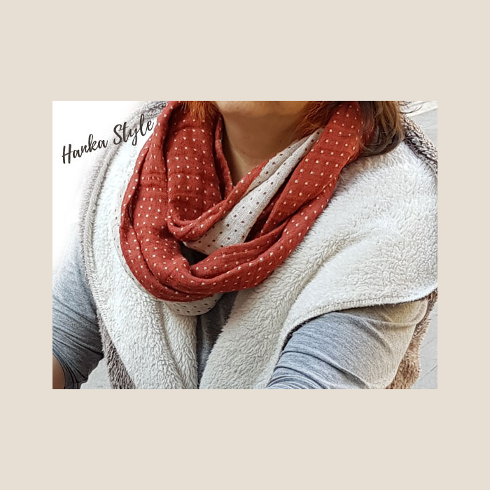 Lniany Komin Dwustronny w Kropki ze Zmiękczanego Lnu