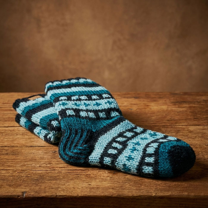Skarpety Wełniane Niebieskie Ręcznie Robione