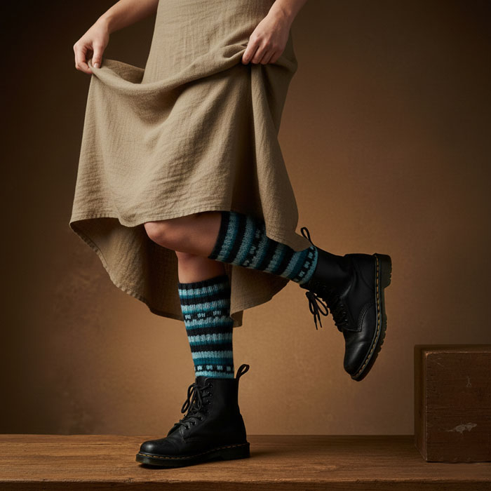 Skarpety Wełniane Niebieskie Ręcznie Robione