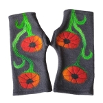 Mitenki Wełniane Ciemno Szare w Kwiaty od Byaba Hit