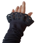 Ocieplacze Bawełniane na Nadgarstki Czarne z Koronką Dłuższe z Lycrą