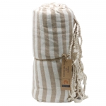 Pareo Bawełniane Ręcznik Plażowy w Beżowe Paski z Frędzlami