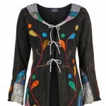 Narzutka Płaszcz Sukienka Czarna z Koronką i Aplikacją