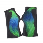 Czarne Wełniane Mitenki w Niebiesko Zielone Aplikacje