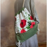 Plecak Lniany Worek Damski Mech i Czerwone Maki