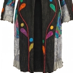 Narzutka Płaszcz Sukienka Czarna z Koronką i Aplikacją