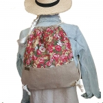 Plecak Worek Lniany Damski Czerwone Róże