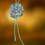 Naszyjnik Skórzany Okrągły Błękit Turkus i Złoto