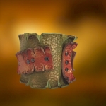 Bransoleta Skórzana Mankiet Khaki i Orange Hand Made OOAK