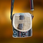 Torebka Etniczna Cross Body z Kieszeniami z Konopi Siewnej Odcienie Niebieskiego