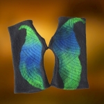 Czarne Wełniane Mitenki w Niebiesko Zielone Aplikacje