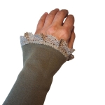 Ocieplacze na Ręce Bawełniane z Koronką Khaki