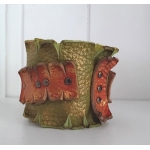 Bransoleta Skórzana Mankiet Khaki i Orange Hand Made OOAK
