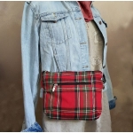 Torebka Nerka Lniana na Pasek Kratka Czerwona