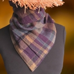 Chusta Lniana Trójkątna Kratka Fiolet Ochra Szary