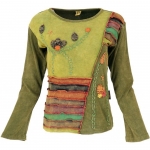 Bluzka Bawełniana Patchwork Kwiaty Zieleń M/L