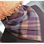 Chusta Lniana Trójkątna Kratka Fiolet Ochra Szary