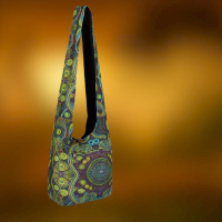 Torebka Hippie Bawełniana Tęczowa Zielona na Ramię