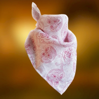 Bandana Lniana Biała w Różowe Kwiaty