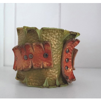Bransoleta Skórzana Mankiet Khaki i Orange Hand Made OOAK