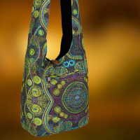 Torebka Hippie Bawełniana Tęczowa Zielona na Ramię