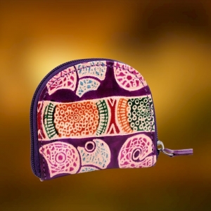 Boho Hippie Portmonetka na Bilon Portfelik Skórzany Jagodowy