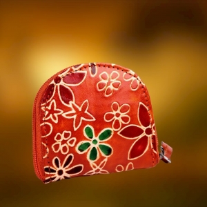 Boho Hippie Portmonetka na Bilon Portfelik Skórzany Marchewkowy