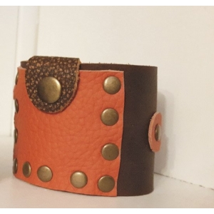 Bransoleta Skórzana z Kieszenią Brąz Pomarańcz Hand Made OOAK