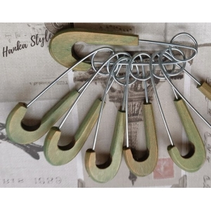 Agrafka z Drewnem O Khaki Zapięcie Ozdobne Hand Made