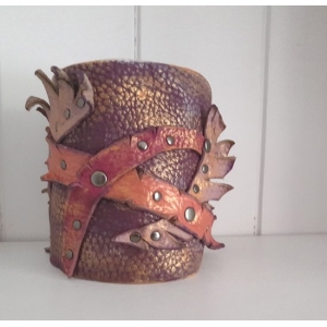 Bransoleta Skórzana Dwa Liście 3 Kolory Handmade OOAK