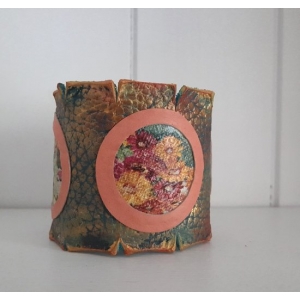 Bransoleta Skórzana Decoupage Trzy obrazy z Kwiatami HandMade OOAK