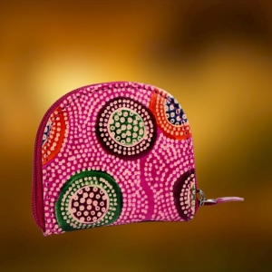Boho Hippie Portmonetka na Bilon Portfelik Skórzany Fuksja