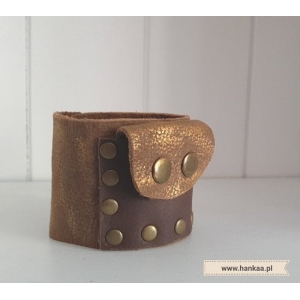 Bransoleta Skórzana z Kieszenią Brązy i Złoto Hand Made OOAK