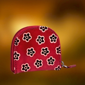 Boho Hippie Portmonetka na Bilon Portfelik Skórzany Ciemna Czerwień