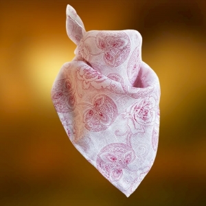 Bandana Lniana Biała w Różowe Kwiaty