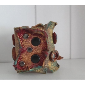 Bransoleta Skórzana Liść i Kólka z Turkusem Hand Made OOAK