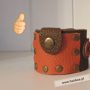 Bransoleta Skórzana z Kieszenią Brąz Pomarańcz Oczy Sowy