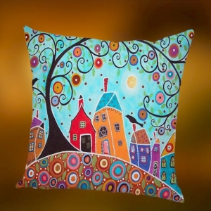 Poszewka Dekoracyjna Domki Kruk i Czerwone Kominy 45x45 cm
