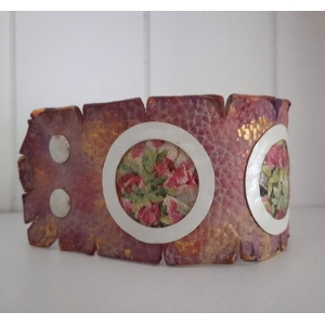 Bransoleta Skórzana Decoupage Trzy Obrazy Różane Hand Made OOAK