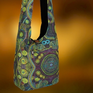 Torebka Hippie Bawełniana Tęczowa Zielona na Ramię