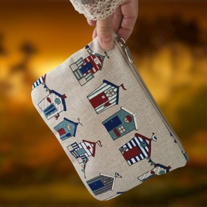 Kosmetyczka Lniana Mini Skandynawskie Domki