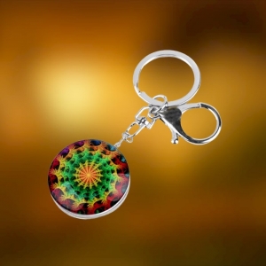 Brelok Zawieszka Dwustronna Mandala Zieleń Pomarańcz