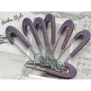 Agrafka z Drewnem O Fiolet Shabby Zapięcie Ozdobne Hand Made