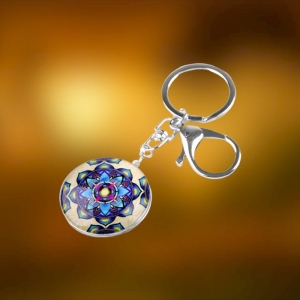 Brelok Zawieszka Dwustronna Mandala Krem i Niebieski